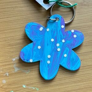 3 Pack Of Hand Painted Dog Bone and Flower Keychains Handcrafted